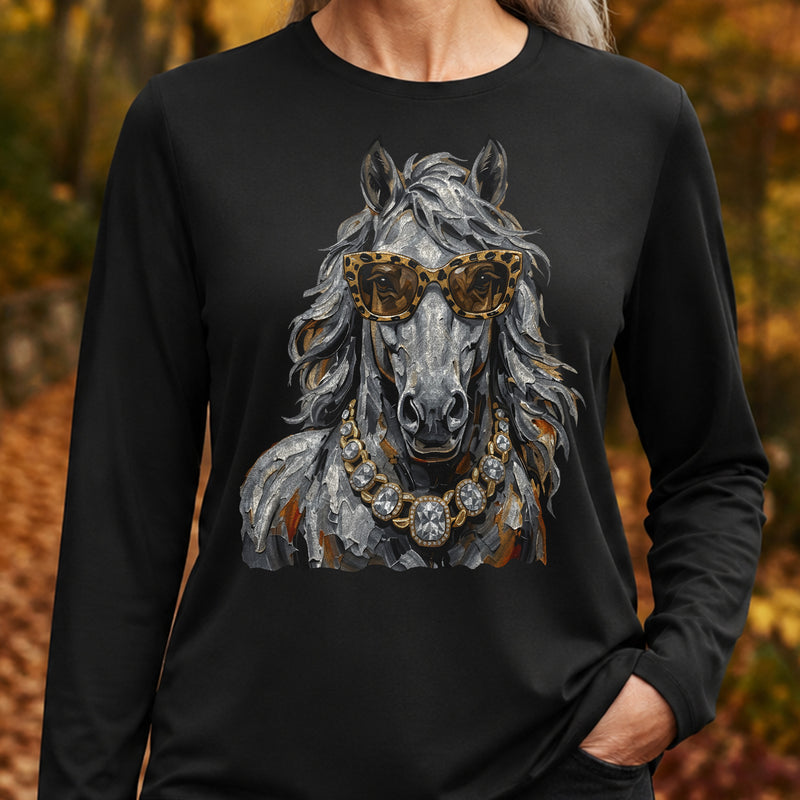 Glam Horse: Leopard Sunglasses & Diamond Necklace Western - DTF Transfer