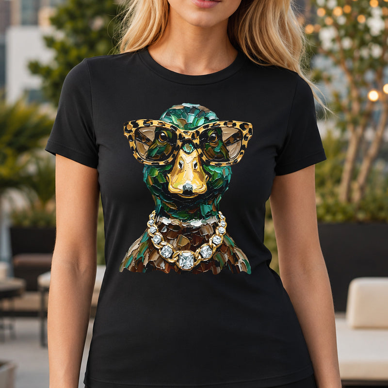 Glam Mallard Duck: Leopard Sunglasses & Diamond Chain Outdoor - DTF Transfer