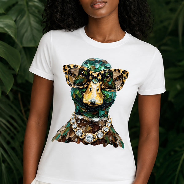 Glam Mallard Duck: Leopard Sunglasses & Diamond Chain Outdoor - DTF Transfer