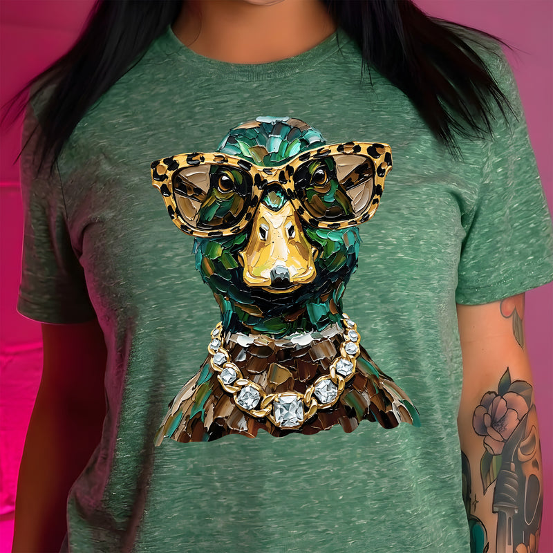 Glam Mallard Duck: Leopard Sunglasses & Diamond Chain Outdoor - DTF Transfer