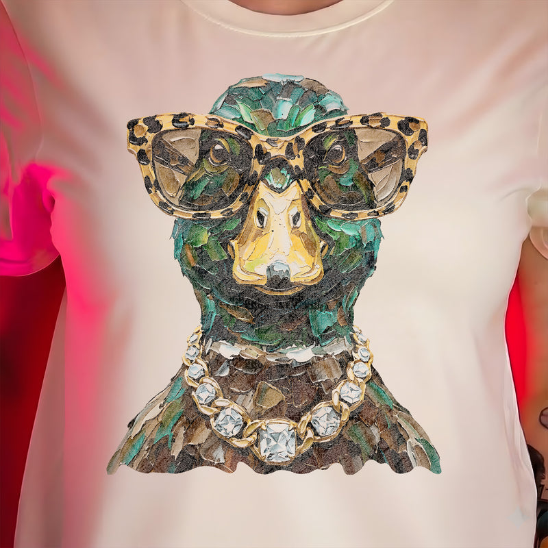 Glam Mallard Duck: Leopard Sunglasses & Diamond Chain Outdoor - DTF Transfer
