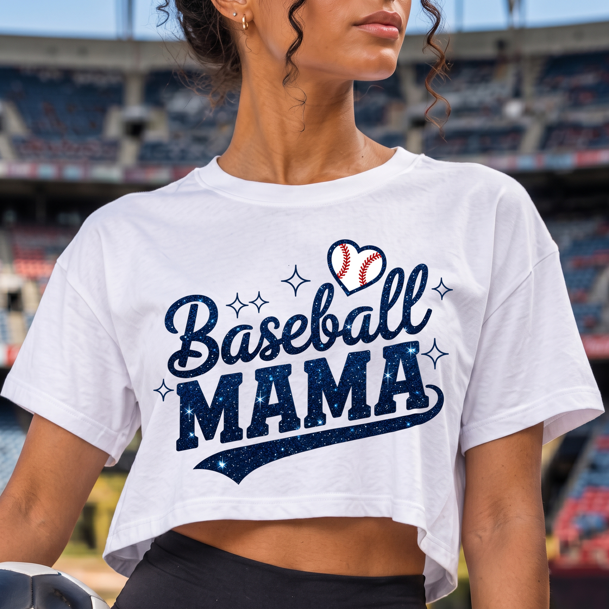 Baseball Mama Blue Sparkle Glitter & Baseball Heart Tail - DTF Transfer