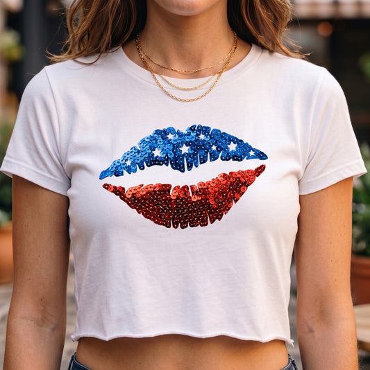 Patriotic Pout Glittery Sequin Lips-DTF Transfer
