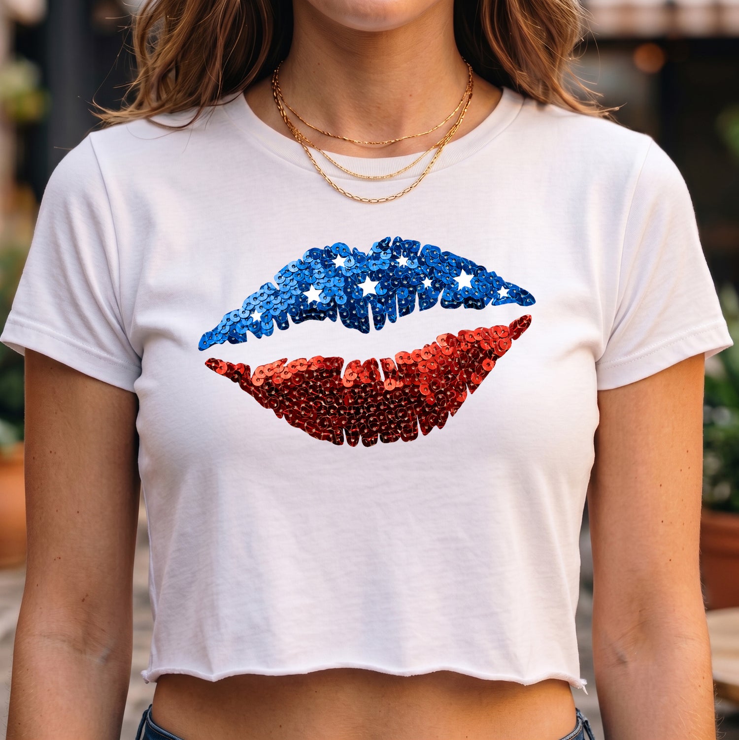 Patriotic Pout Glittery Sequin Lips-DTF Transfer