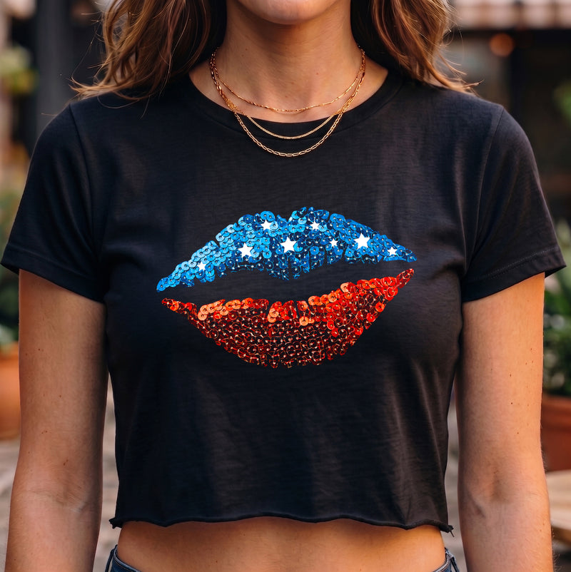 Patriotic Pout Glittery Sequin Lips-DTF Transfer