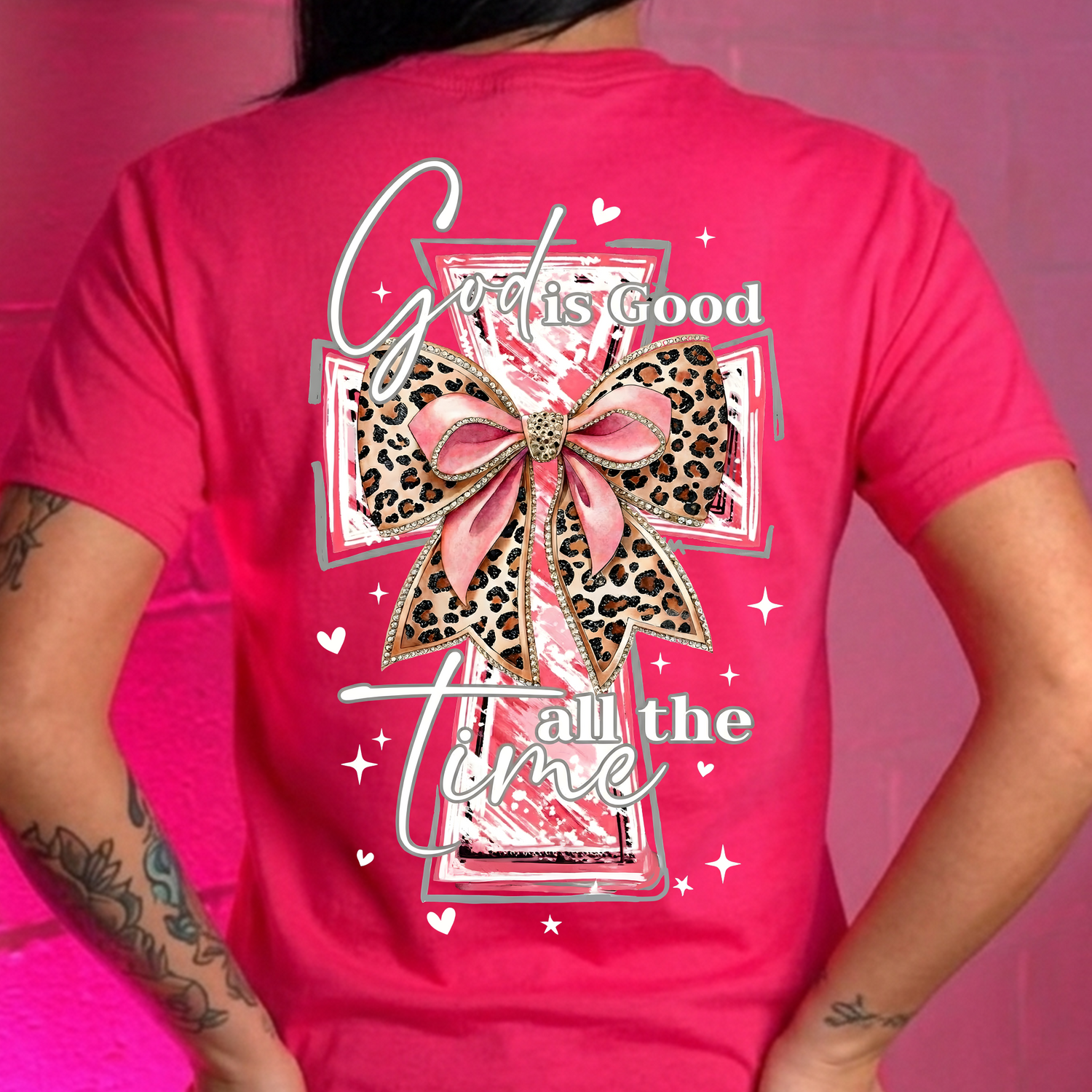 God Is Good, Pink Cross - DTF Transfer