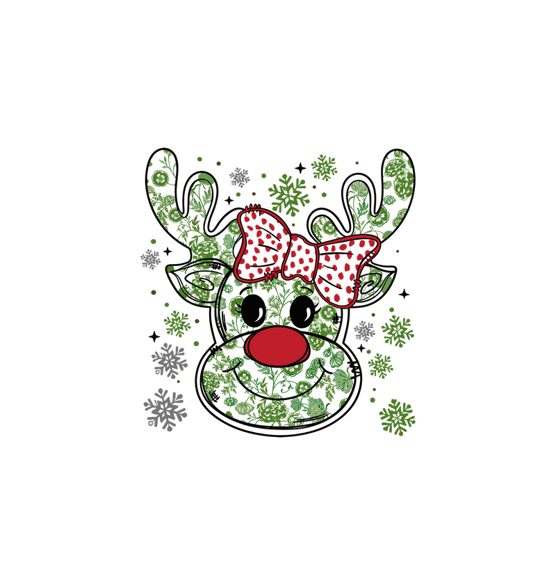 Polka Dot Bow & Snowflake Rudolph - DTF Transfer
