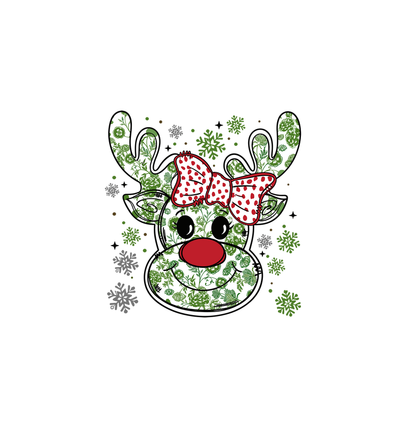 Polka Dot Bow & Snowflake Rudolph - DTF Transfer
