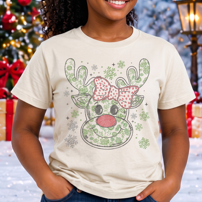 Polka Dot Bow & Snowflake Rudolph - DTF Transfer