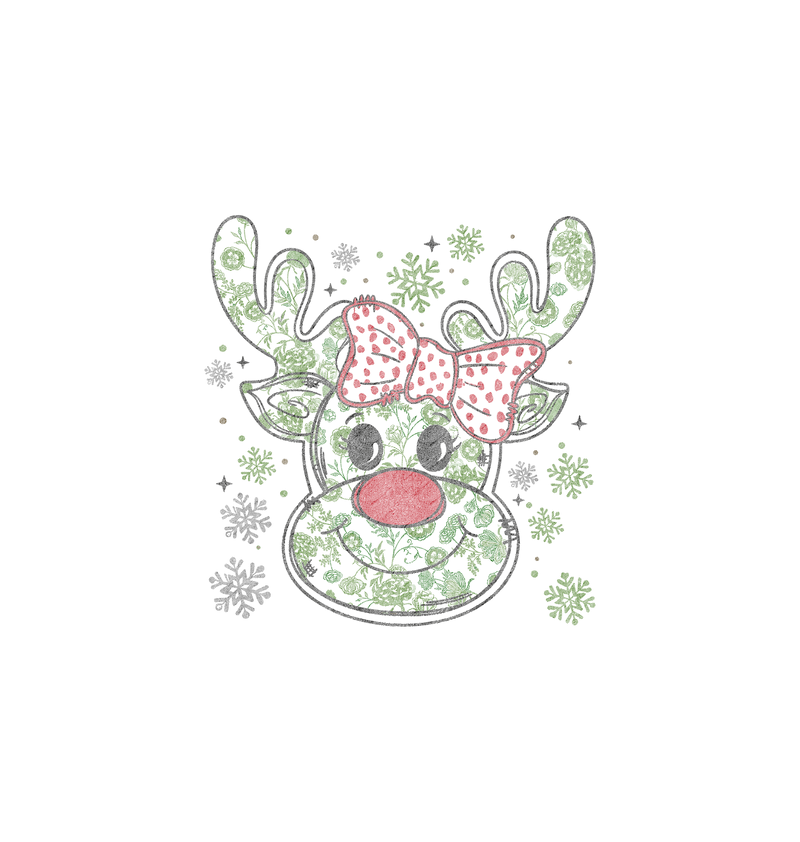 Polka Dot Bow & Snowflake Rudolph - DTF Transfer