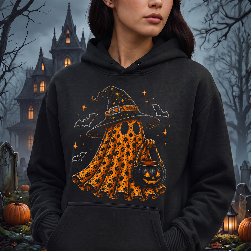 Floral Orange Sheet Ghost & Witch Hat - DTF Transfer
