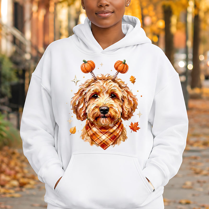 Autumn Goldendoodle Dog & Pumpkin Headband - DTF Transfer