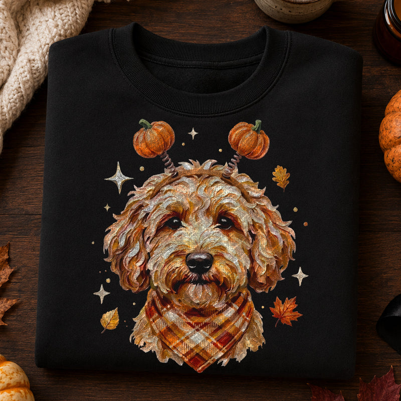 Autumn Goldendoodle Dog & Pumpkin Headband - DTF Transfer