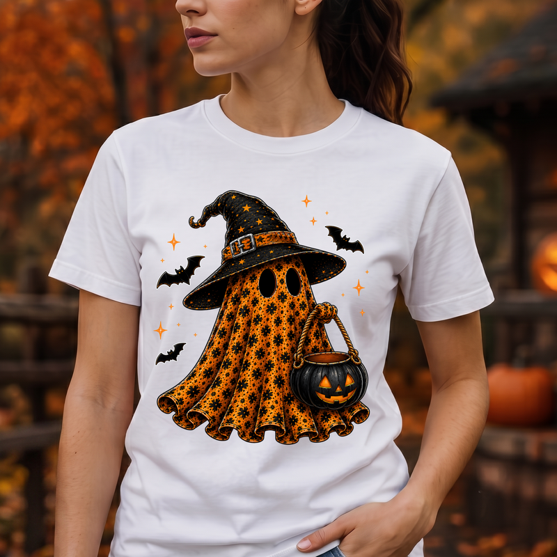 Floral Orange Sheet Ghost & Witch Hat - DTF Transfer