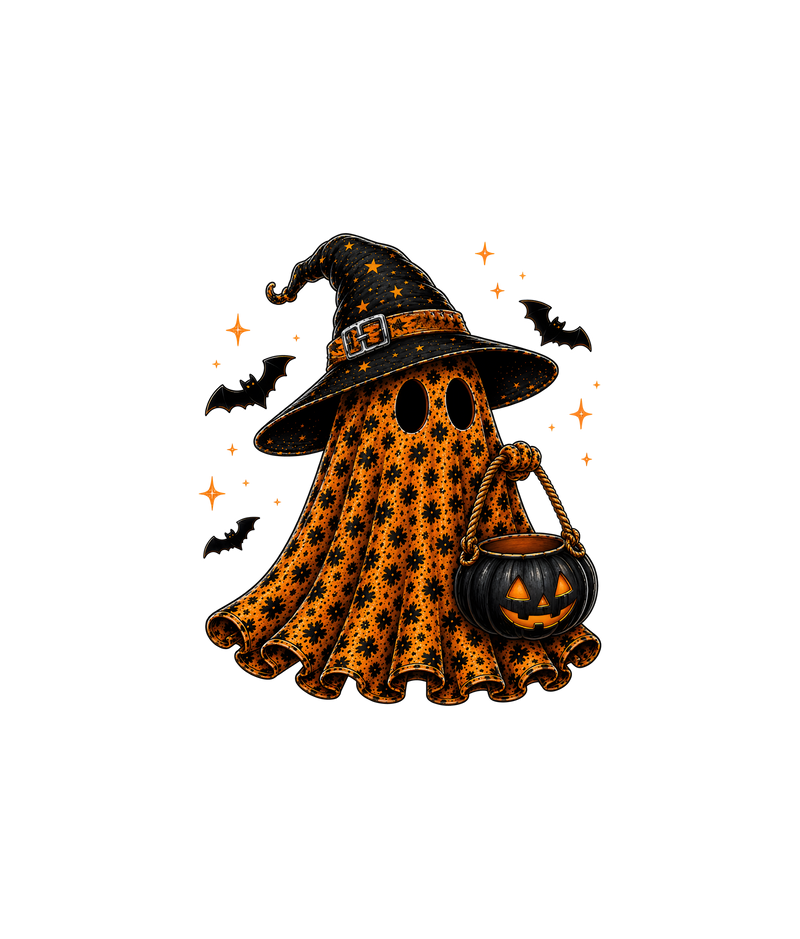 Floral Orange Sheet Ghost & Witch Hat - DTF Transfer