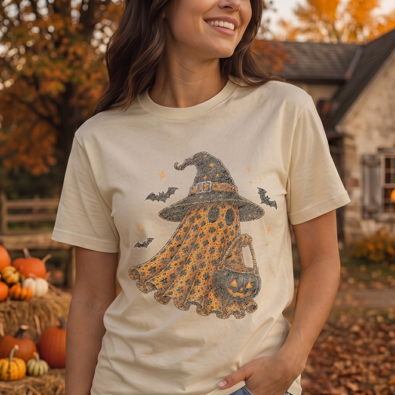 Floral Orange Sheet Ghost & Witch Hat - DTF Transfer