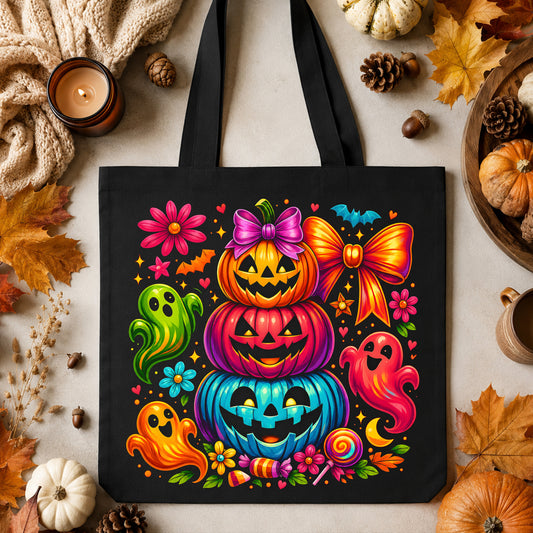 Stacked Bright Pumpkins & Friendly Ghosts Halloween - DTF Transfer
