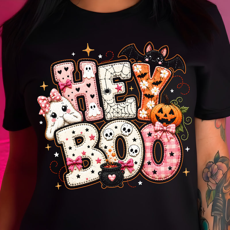 Faux Patchwork - Hey Boo Halloween - DTF Transfer
