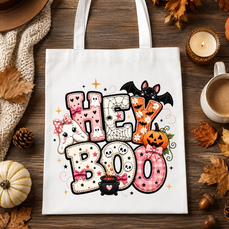 Faux Patchwork - Hey Boo Halloween - DTF Transfer