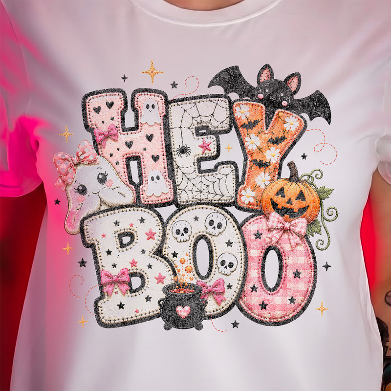 Faux Patchwork - Hey Boo Halloween - DTF Transfer