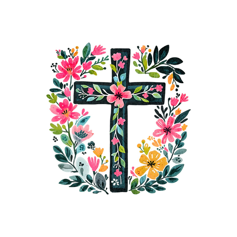 Floral Painted Spring Cross - DTF Transfer