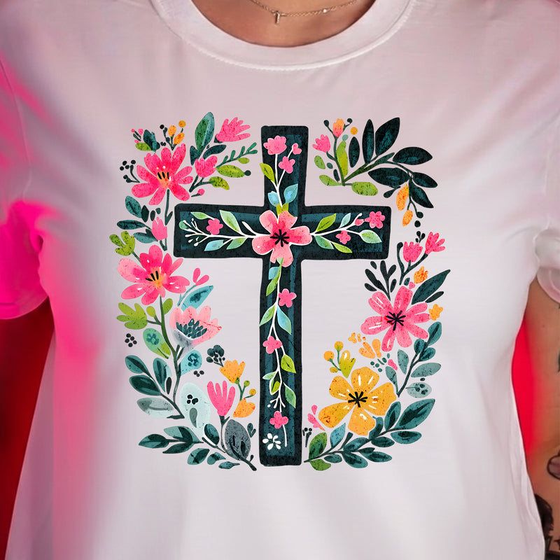Floral Painted Spring Cross - DTF Transfer