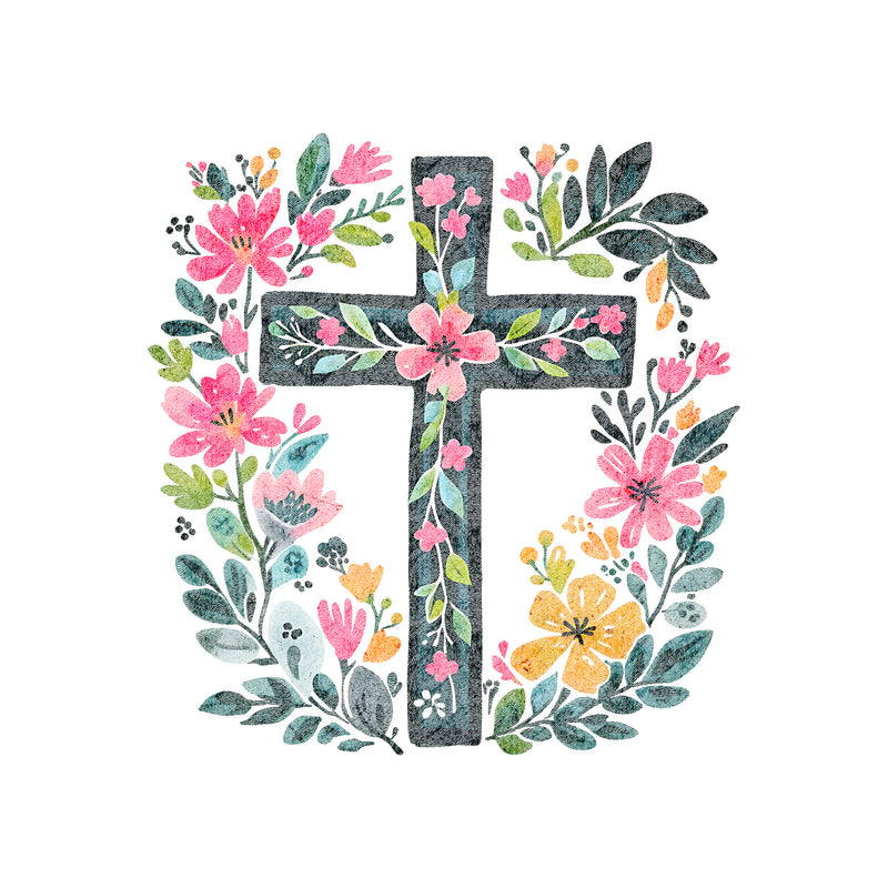 Floral Painted Spring Cross - DTF Transfer
