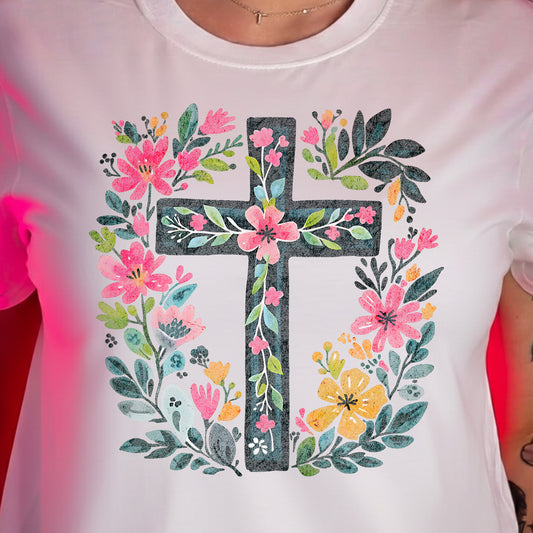 Floral Painted Spring Cross - DTF Transfer