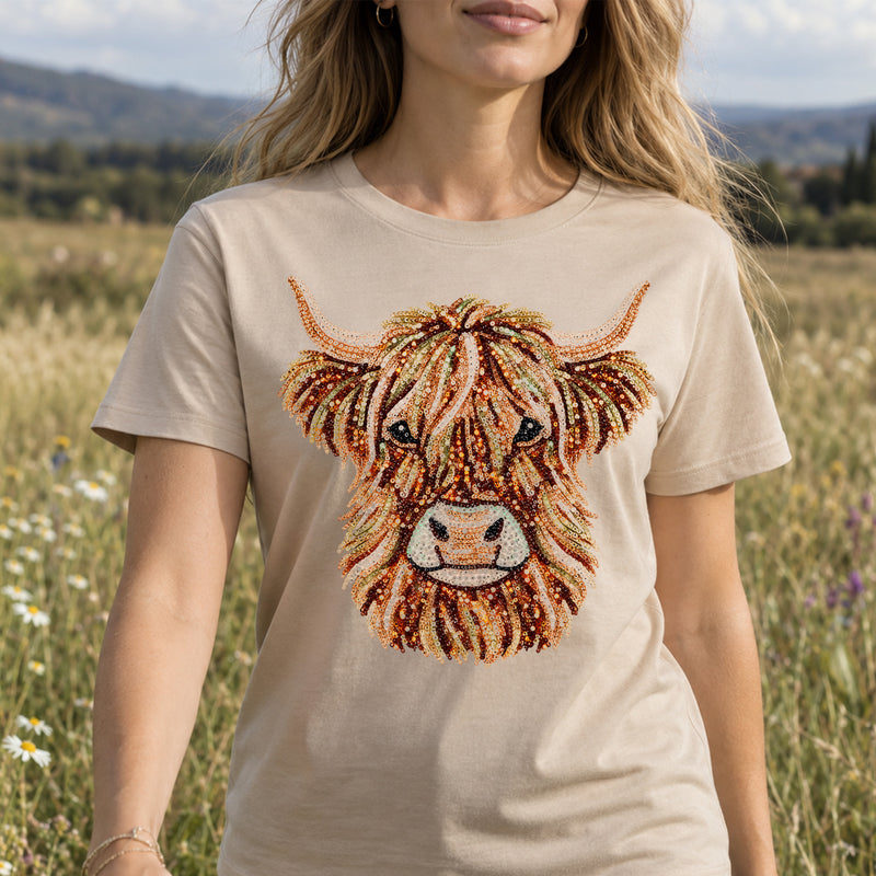 Highland Cow Faux Sequin: Beaded Shimmer & Western Glam - DTF Transfer
