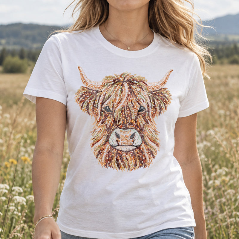 Highland Cow Faux Sequin: Beaded Shimmer & Western Glam - DTF Transfer