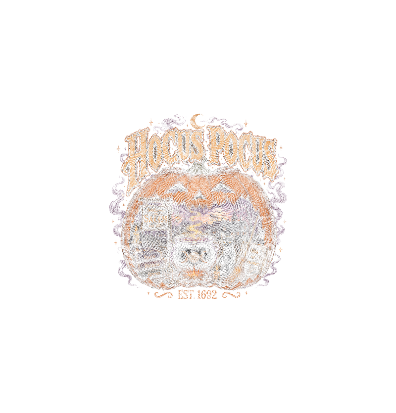 Pumpkin Cauldron & Black Cat Vintage DTF Transfer
