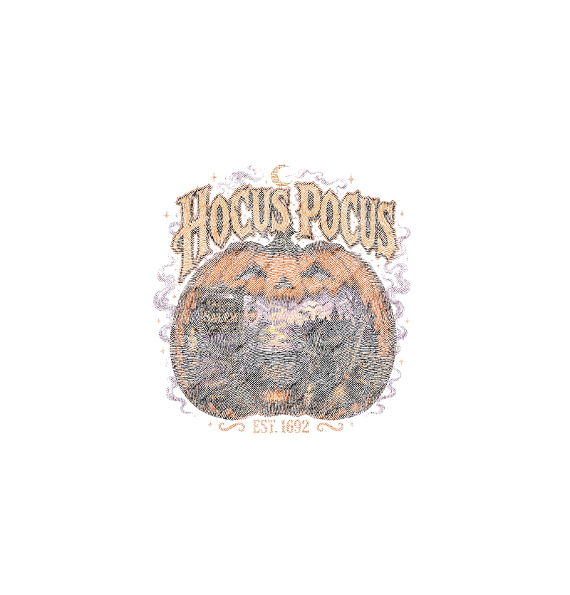 Pumpkin Cauldron & Black Cat Vintage DTF Transfer