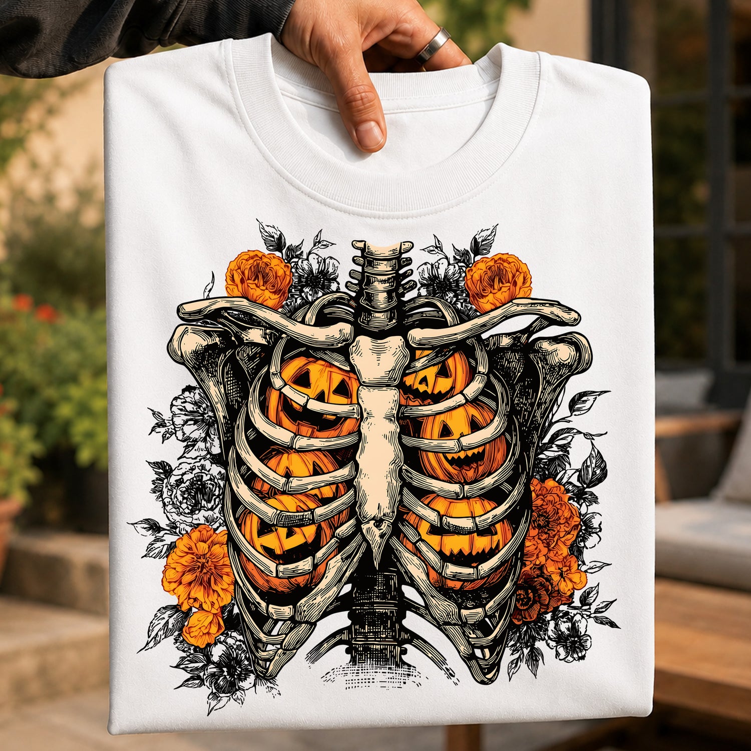 Pumpkin Ribcage & Floral - I Breathe Pumpkins - DTF Transfer