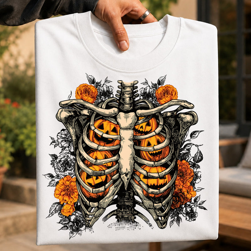 Pumpkin Ribcage & Floral - I Breathe Pumpkins - DTF Transfer
