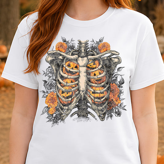 Pumpkin Ribcage & Floral - I Breathe Pumpkins - DTF Transfer