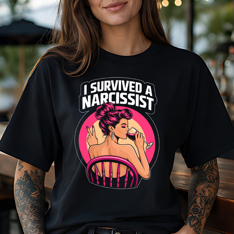 I Survived A Narcissist: Pop Art Wine & Peace Sign - DTF Transfer