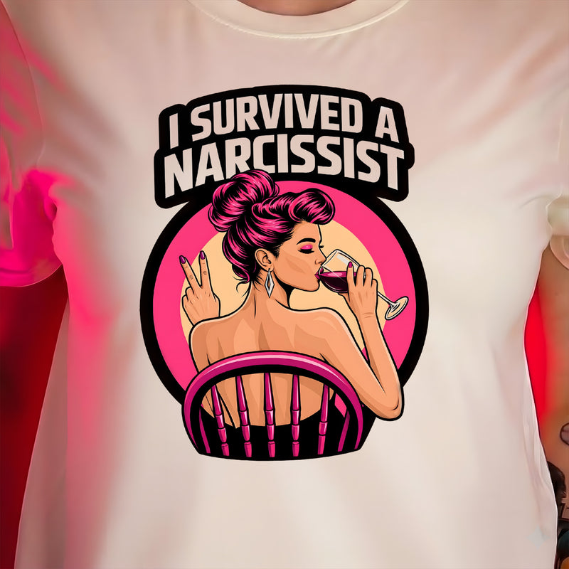 I Survived A Narcissist: Pop Art Wine & Peace Sign - DTF Transfer