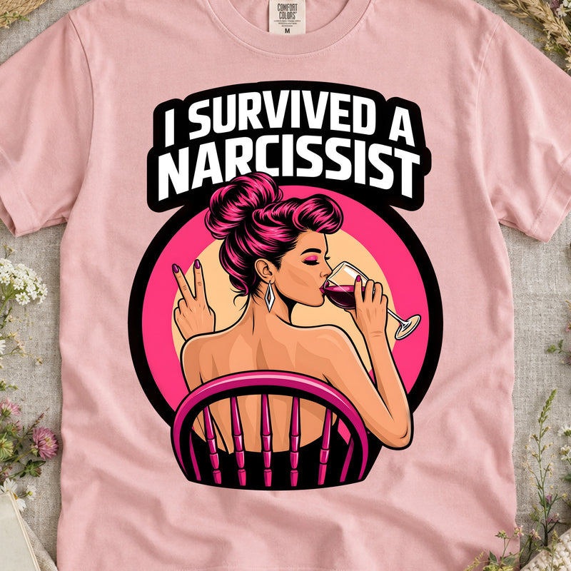 I Survived A Narcissist: Pop Art Wine & Peace Sign - DTF Transfer