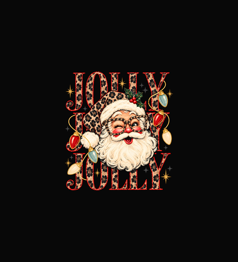 Jolly Jolly Jolly Glam Leopard Santa & Retro Lights - DTF Transfer