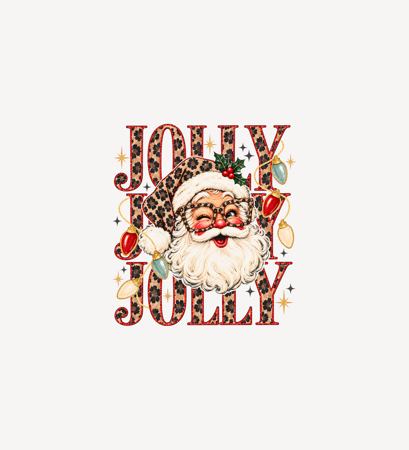 Jolly Jolly Jolly Glam Leopard Santa & Retro Lights - DTF Transfer