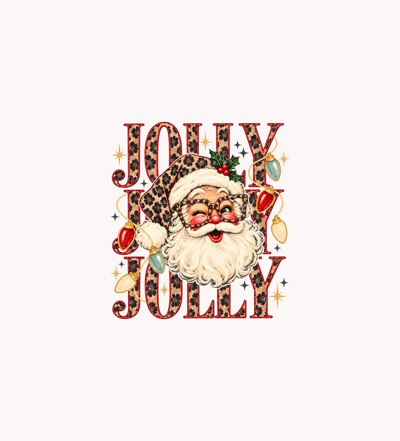 Jolly Jolly Jolly Glam Leopard Santa & Retro Lights - DTF Transfer
