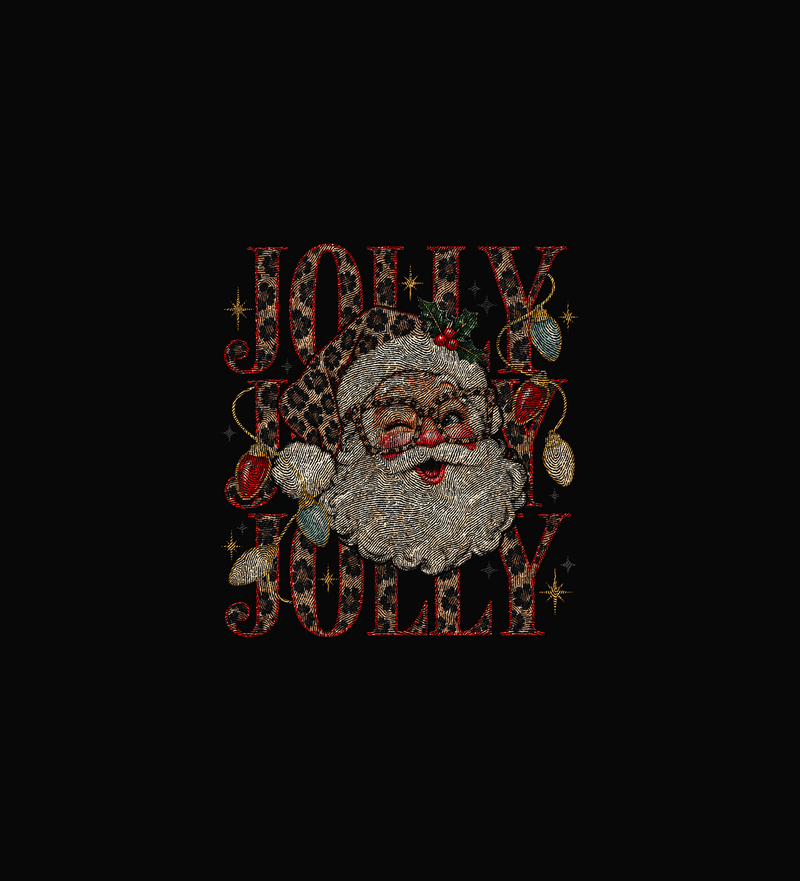 Jolly Jolly Jolly Glam Leopard Santa & Retro Lights - DTF Transfer