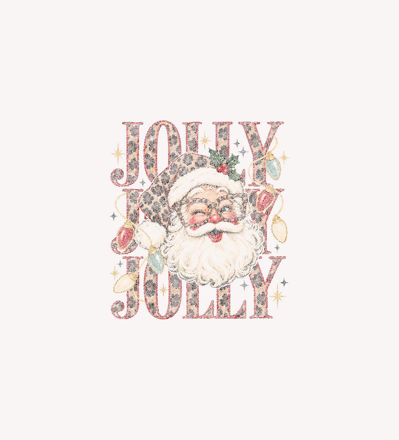 Jolly Jolly Jolly Glam Leopard Santa & Retro Lights - DTF Transfer