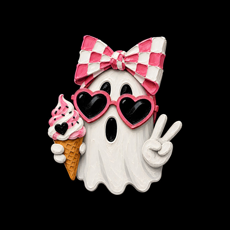 Cute Pink Bow Ghost & Ice Cream - DTF Transfer