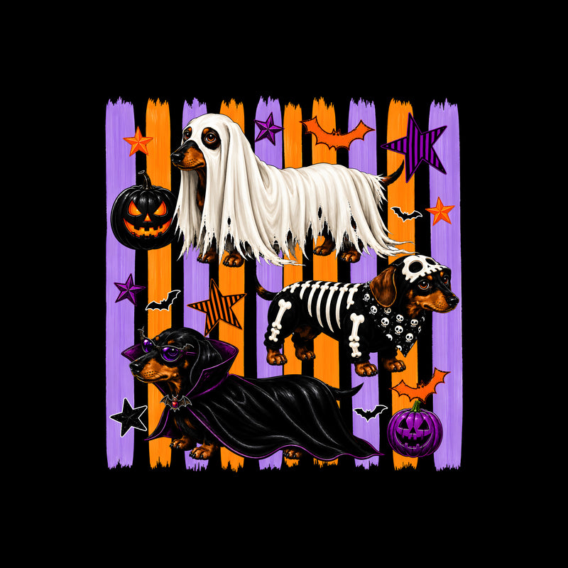 Dachshund Spooky Costumes, Orange & Purple Striped - DTF Transfer