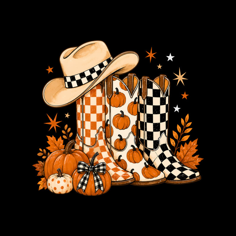 Fall Cowboy Boots & Pumpkins - DTF Transfer