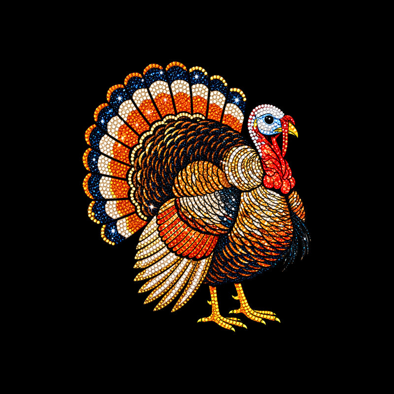 Faux Bedazzled Turkey: Shimmering Rhinestone Style Thanksgiving - DTF Transfer