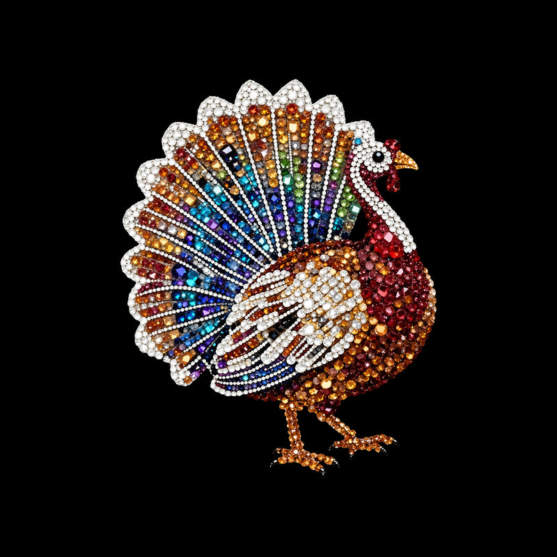 Faux Gemstone Turkey: Beaded Rhinestone & Autumn Glam Thanksgiving - DTF Transfer