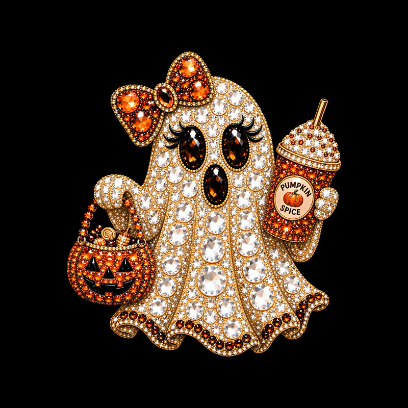 Faux Gemstone Ghost With Pumpkin Spice - DTF Transfer