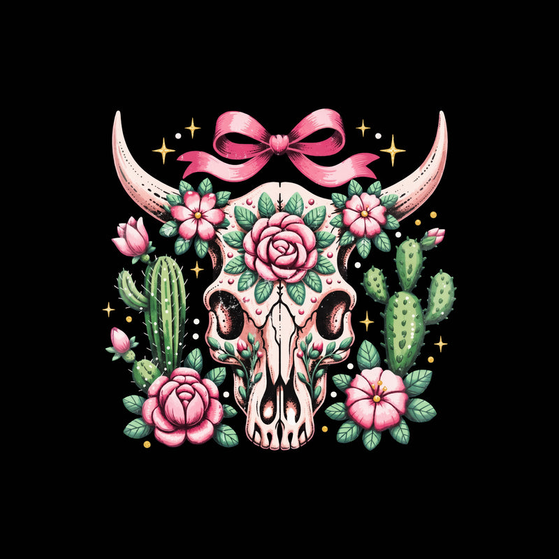 Desert Coquette Floral Bull Skull - DTF Transfer